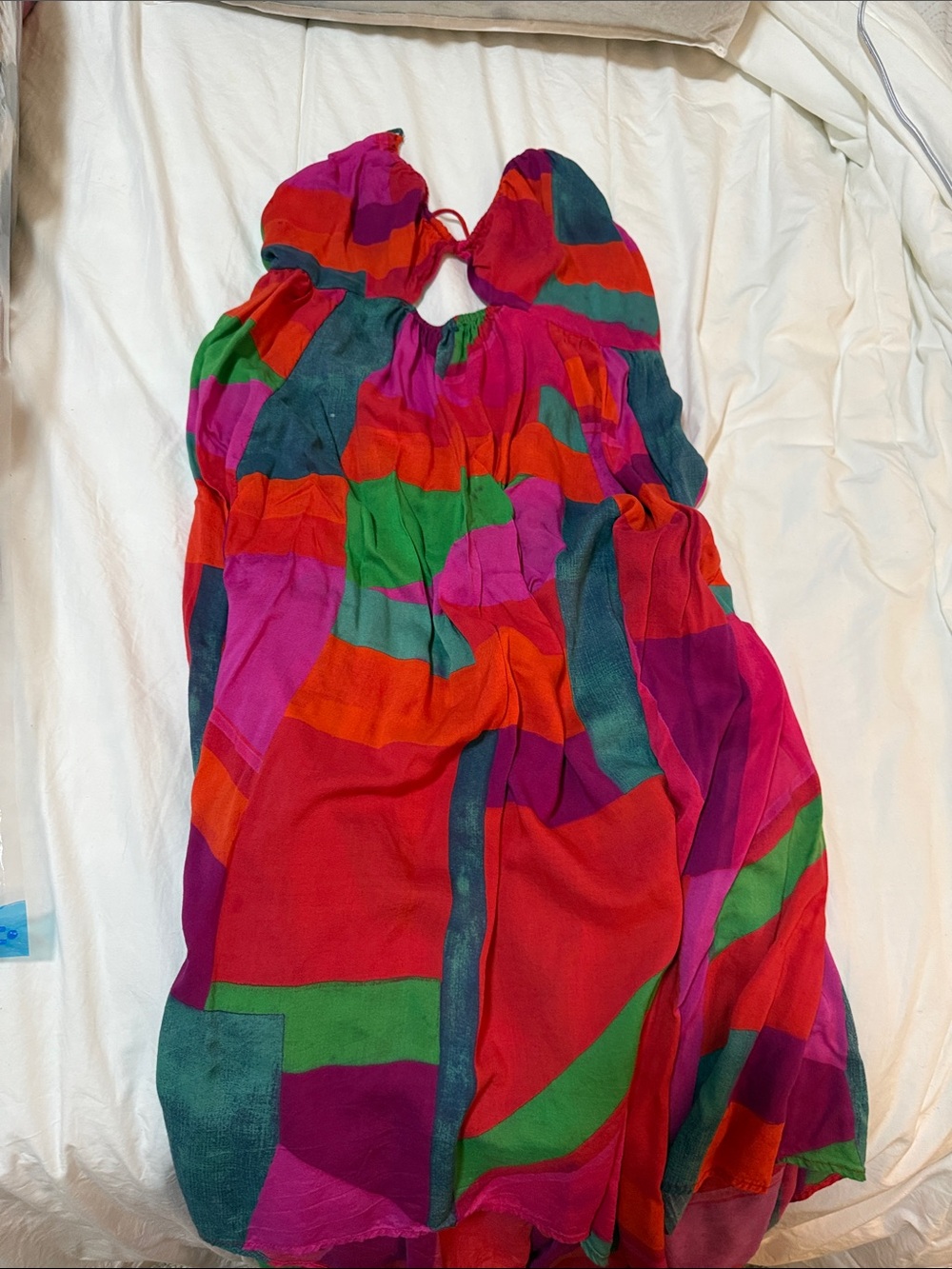 Anthropologie Red Multicolor Tie-Detail Dress